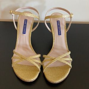 Stuart Weitzman Gold Glitter Starla 80mm Crisscross Sandals!